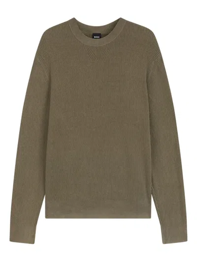 Hugo Boss Regular-fit Sweater With Corduroy Rib In Brown