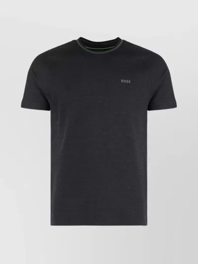 Hugo Boss Ribbed Crew-neck T-shirt In Textured Cotton In Black