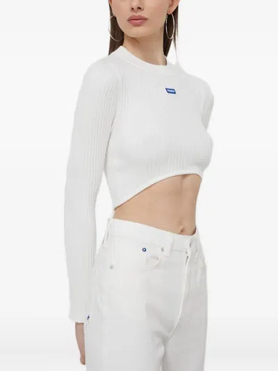 Hugo Boss Ribbed Crop Sweater In White