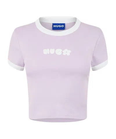 Hugo Boss Ribbed Cropped Tshirt In Purple
