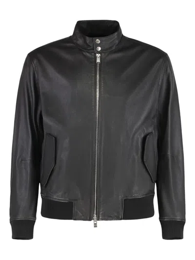 HUGO BOSS RIBBED-CUFF LEATHER JACKET