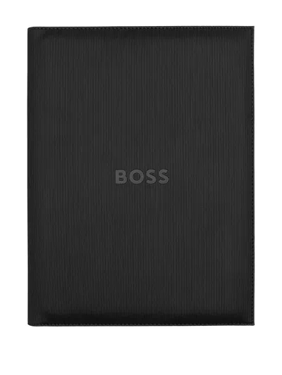 Hugo Boss Ribbed Document Case In Black