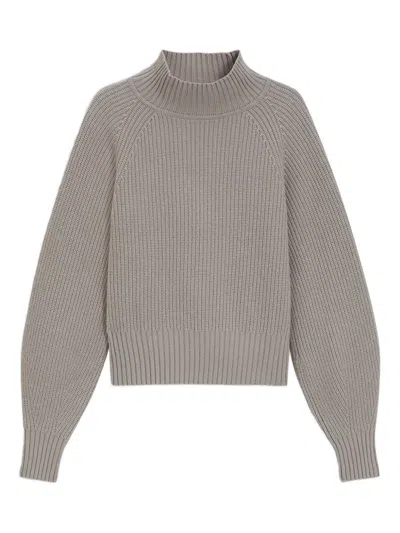Hugo Boss Ribbed Funnel-neck Sweater In Gray