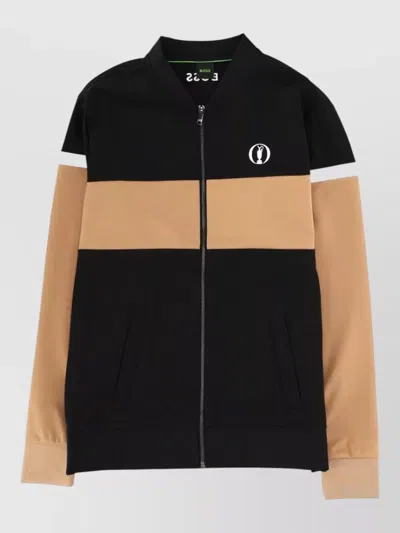 Hugo Boss Ribbed Hem And Cuffs Contrast Sleeve Sweater In Multi