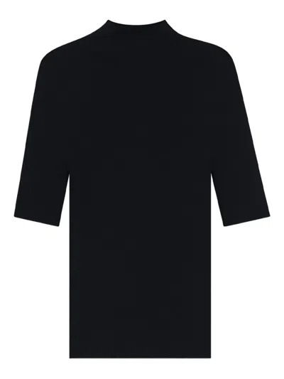 Hugo Boss Geripptes T-shirt Mit Stehkragen In Black