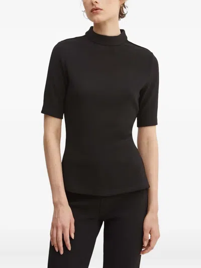 Hugo Boss Ribbed High-neck Top In Black