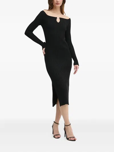 Hugo Boss Ribbed Keyhole-neck Dress In Black