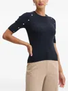 Hugo Boss Ribbed-knit Button-detail Sweater In Blue