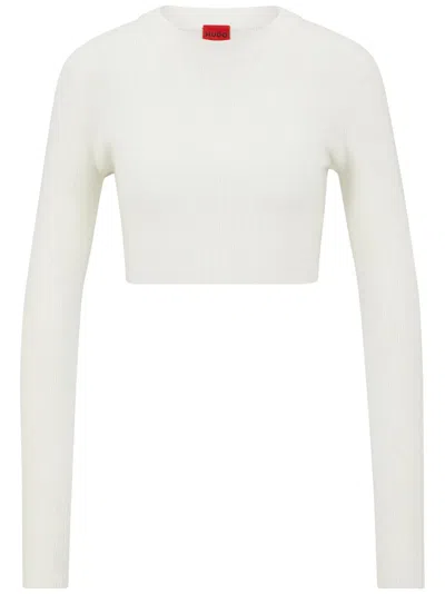 Hugo Boss Ribbed-knit Cropped Top In White