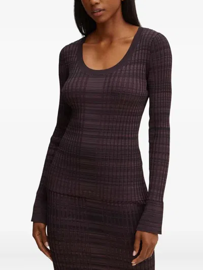 Hugo Boss Ribbed-knit Midi Dress In Purple
