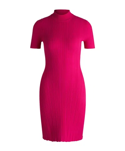 Hugo Boss Ribbed Knit Midi Dress In Pink
