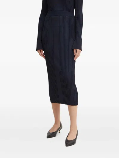 Hugo Boss Ribbed-knit Midi Skirt In Blue