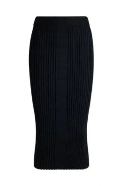 Hugo Boss Ribbed-knit Midi Skirt In Moulin Yarns In Patterned