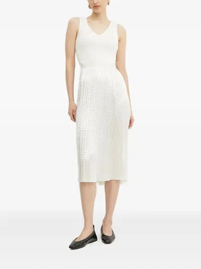 Hugo Boss Ribbed-knit Pleated Midi Dress In White