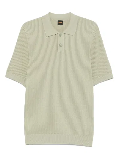 Hugo Boss Ribbed-knit Polo Shirt In Green