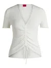 Hugo Boss V-neck Top With Gathered Front In White