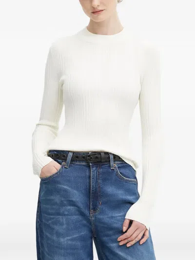 Hugo Boss Ribbed-knit Top In White