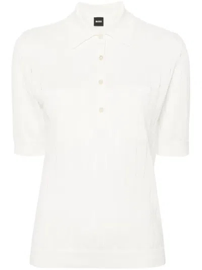 Hugo Boss Ribbed Linen-blend Polo Shirt In White