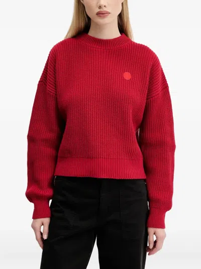 Hugo Boss Ribbed Logo-patch Jumper In Red