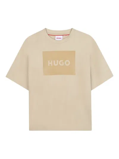 Hugo Boss Kids' Ribbed Logo-patch T-shirt In Neutral