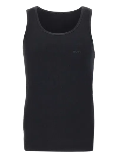 Hugo Boss Ribbed Logo Tank Top In Black