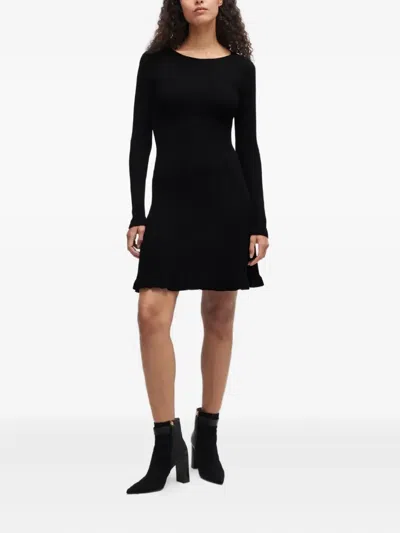 Hugo Boss Ribbed Long-sleeve Dress In Black