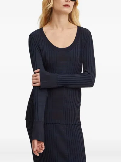 Hugo Boss Ribbed Long-sleeve Sweater In Blue