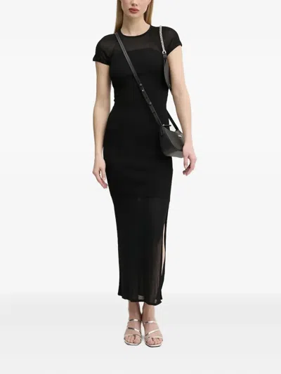 Hugo Boss Ribbed Midi Dress In Black