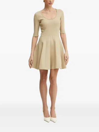 Hugo Boss Ribbed Mini Dress In Neutral