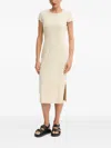 Hugo Boss Ribbed Round-neck Dress In Neutral