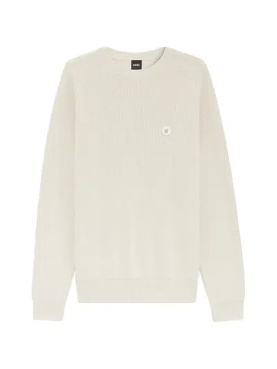 Hugo Boss Ribbed Round-neck Sweater In White