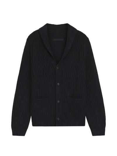 Hugo Boss Ribbed Shawl-collar Cardigan In Blue
