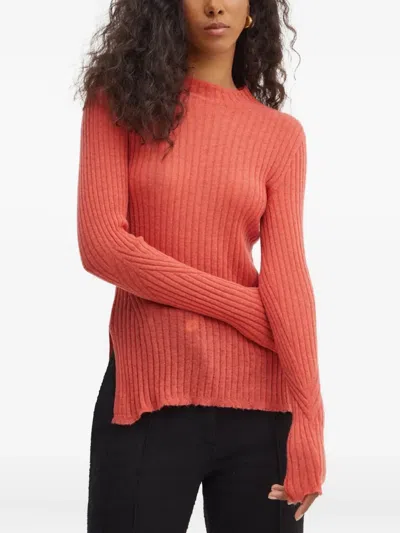 Hugo Boss Ribbed Side-split Sweater In Orange