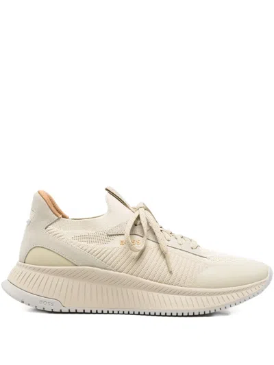 Hugo Boss Ribbed Sneakers In Neutral
