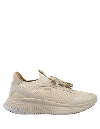 Hugo Boss Ribbed Sneakers In Neutral
