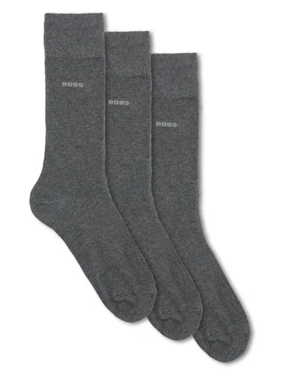 Hugo Boss Ribbed Socks (pack Of Three) In Gray