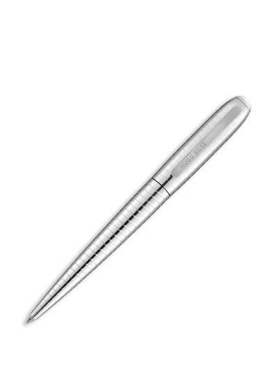 Hugo Boss Ribbed Stainless-steel Pen In Silver