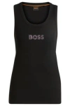 Hugo Boss Ribbed Stretch-cotton Tank Top With Crystal Logo Badge In Black