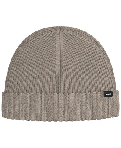 Hugo Boss Ribbed Stretch-fit Wool-blend Pazzetto Beanie In White