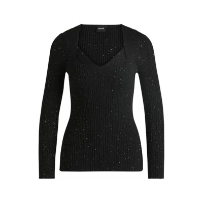 Hugo Boss Ribbed Sweater With Sequin Embellishments In Black