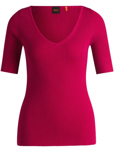 Hugo Boss Knitted Sweater With V Neckline In Slim Fit In Pink