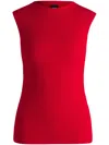 Hugo Boss Sleeveless Mock-neck Top In Ribbed Fabric In Red