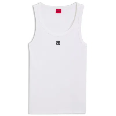 Hugo Boss Ribbed Tank Top With Embroidered Stacked Logo In White