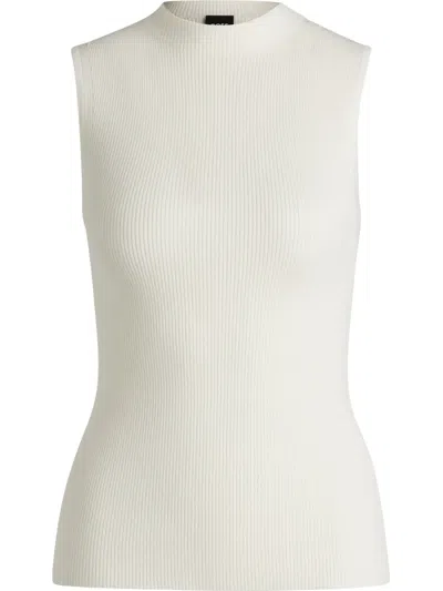 Hugo Boss Ribbed Top In Open White