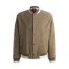 Hugo Boss Brown Ribbed-trim Suede Bomber Jacket In Beige