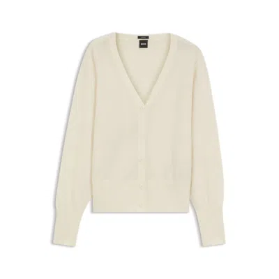 Hugo Boss Ribbed-trim Cardigan In Cashmere In White