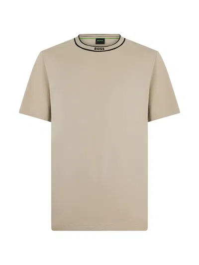 Hugo Boss Ribbed Trim T-shirt In Neutral