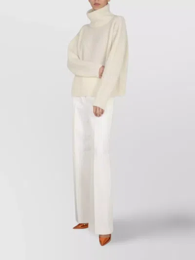 Hugo Boss Ribbed Turtleneck Knitwear Dropped Shoulders In White