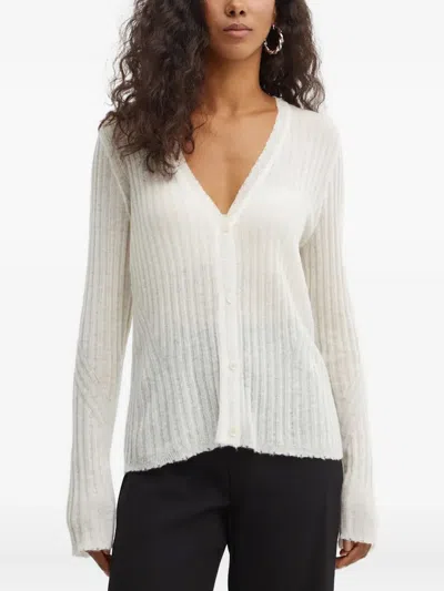 Hugo Boss Ribbed V-neck Cardigan In White