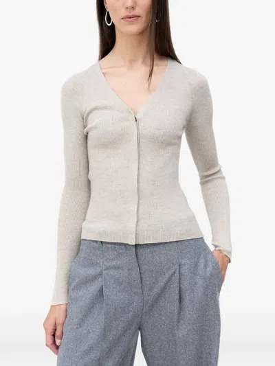 Hugo Boss Ribbed V-neck Cardigan In White